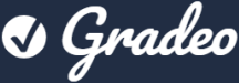 Check mark and the word Gradeo in cursive style